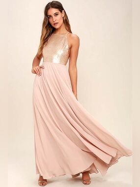 Lulu's Cotillion Matte Gold Sequin Maxi Dress - XS